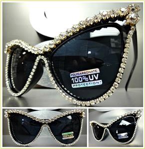 Retro Crystal Bling Cat Eye Sunlasses