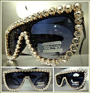 LUXE Rhinestone Shield Style Sunglasses