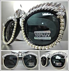 Oversized Round Crystal Bling STATEMENT Sunglasses