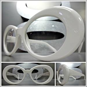Retro Oval Clear Lens Glasses- White Frame