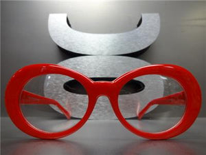Retro Oval Clear Lens Glasses- Red Frame