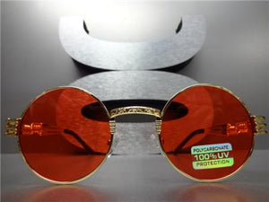 Metal Oval Shape Sunglasses- Red Lens