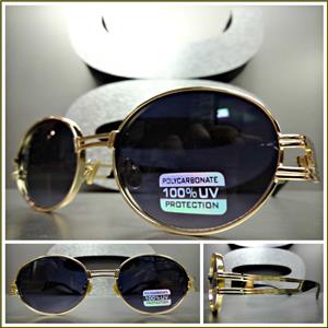 Retro Metal Frame Oval Sunglasses- Black Lens