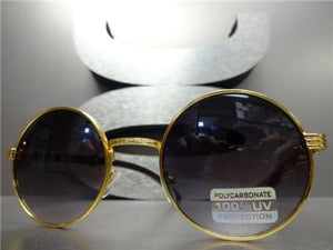 Gold & Wooden Frame Sunglasses- Black Lens