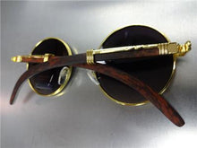 Gold & Wooden Frame Sunglasses- Black Lens