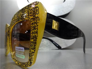 Thick Cat Eye Frame Sunglasses- Gold & Black Pattern