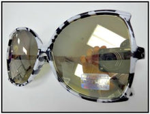 Butterfly Shape Mirrored Sunglasses- Marble Frame/ Pink Lens