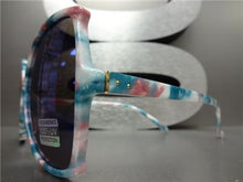 Butterfly Shape Mirrored Sunglasses- Tie Dye Frame/ Blue Lens