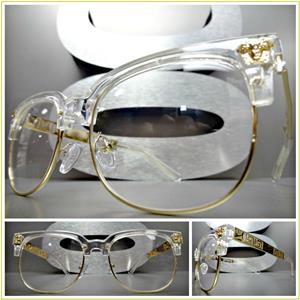 Retro Clubmaster Style Clear Lens Glasses-Transparent & Gold