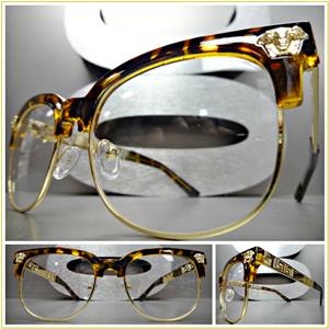 Retro Clubmaster Style Clear Lens Glasses-Tortoise & Gold