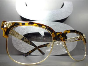 Retro Clubmaster Style Clear Lens Glasses-Tortoise & Gold