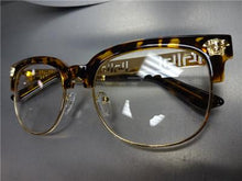 Retro Clubmaster Style Clear Lens Glasses-Tortoise & Gold