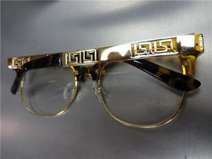 Retro Clubmaster Style Clear Lens Glasses-Tortoise & Gold