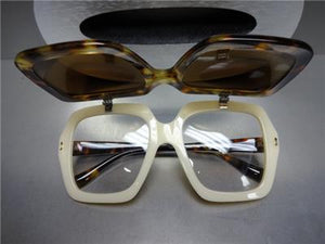 Oversized Square Flip-Up Sunglasses- Tortoise/Beige