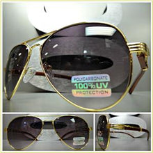 Wooden Style Aviator Sunglasses- Gold Detail/ Smoke Ombre Lens