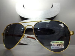 Wooden Style Aviator Sunglasses- Gold Detail/ Dark Lens