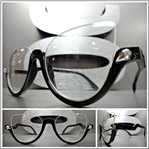 Semi-Rimless Cat Eye Clear Lens Glasses- Black Frame