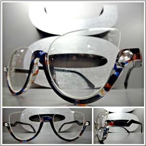 Semi-Rimless Cat Eye Clear Lens Glasses- Multi Color Tortoise Frame