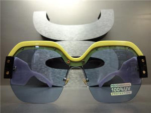 Unique Retro Square Sunglasses- Yellow & Purple Frame Blue Lens
