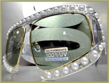 Oversized Pearl Sunglasses- Gray Frame/ Green Lens