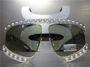 Oversized Pearl Sunglasses- Gray Frame/ Green Lens