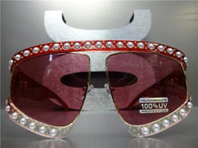 Oversized Pearl Sunglasses- Red & Gold