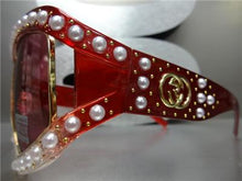 Oversized Pearl Sunglasses- Red & Gold