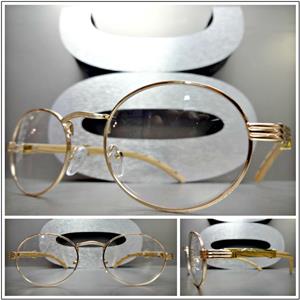 Oval Rose Gold & Wooden Clear Lens Glasses