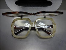 Oversized Square Flip-Up Clear Lens Glasses- Beige/ Tortoise