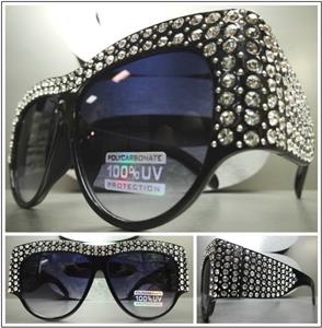 Retro Rhinestone Embellished Sunglasses- Black