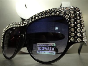 Retro Rhinestone Embellished Sunglasses- Black