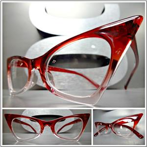 Retro Cat Eye Clear Lens Glasses- Red