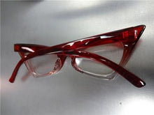 Retro Cat Eye Clear Lens Glasses- Red