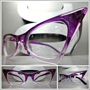 Retro Cat Eye Clear Lens Glasses- Purple