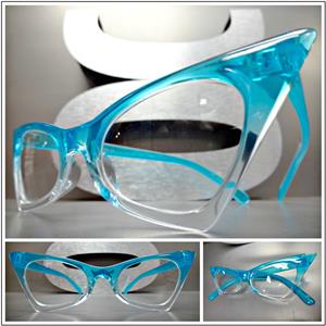 Retro Cat Eye Clear Lens Glasses- Turquoise