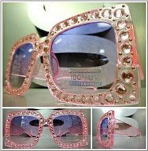 Square Bling Sunglasses Thick Frame- Pink