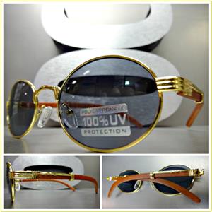 Oval Gold & Wooden Sunglasses- Dark Lens