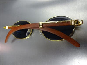Oval Gold & Wooden Sunglasses- Dark Lens