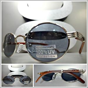 Oval Gold & Wooden Sunglasses- Silver Details/ Dark Lens