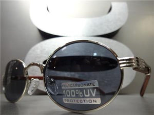 Oval Gold & Wooden Sunglasses- Silver Details/ Dark Lens
