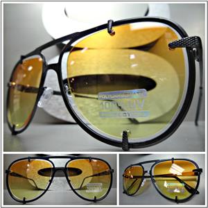 Metal Frame Aviator Sunglasses- Black Frame/ Orange Yellow Ombre Lens
