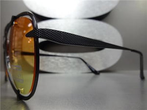 Metal Frame Aviator Sunglasses- Black Frame/ Orange Yellow Ombre Lens