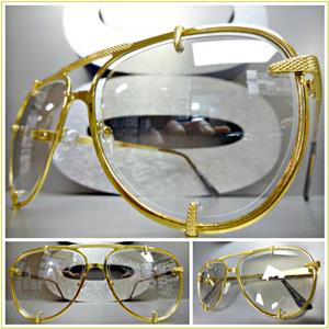 Metal Frame Clear Lens Aviator Glasses-Gold
