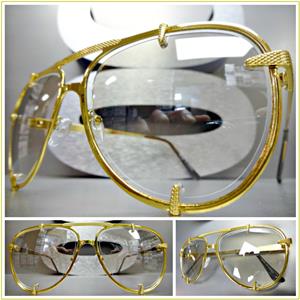 Retro Metal Aviator Sunglasses with Clear Lens Glasses, Gold Clear | zeroUV