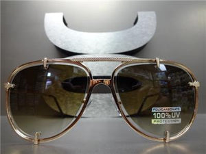 Metal Frame Aviator Sunglasses- Rose Gold Frame/ Brown Lens