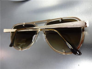 Metal Frame Aviator Sunglasses- Rose Gold Frame/ Brown Lens