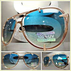 Metal Frame Aviator Sunglasses- Rose Gold Frame/ Blue Ombre Lens