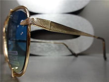 Metal Frame Aviator Sunglasses- Rose Gold Frame/ Blue Ombre Lens