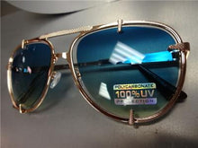 Metal Frame Aviator Sunglasses- Rose Gold Frame/ Blue Ombre Lens