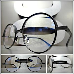 Round Metal Frame Clear Lens Glasses- Black